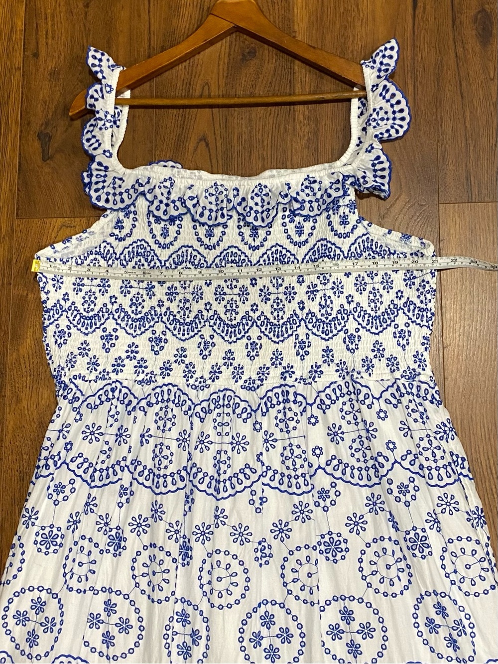Crown & Ivy Women’s Blue and White Eyelet Ruffles Smocked Sun Dress Size 3X - Picture 9 of 14